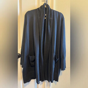 Avenue Black Oversized Open Front Cardigan Sweater Pockets Size 26/28.